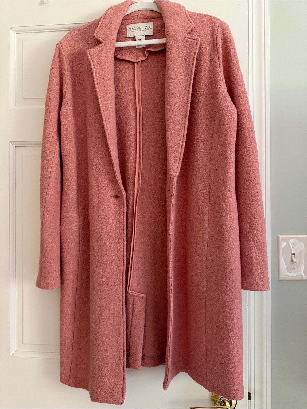 Rachel Zoe Rose-Pink Wool-Blend Single-Breasted Coat